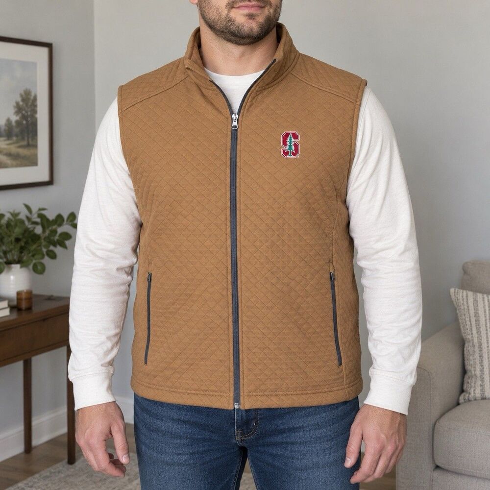Stanford Cardinal Vantage Mesa Quilted Full Zip Vest Mens XL Saddle NWT